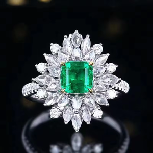 SGARIT 18K White <b>Gold</b> 1.06CT Natural Green Emerald <b>Vintage</b> <b>Ring</b> GUILD Certified Gemstone <b>Ring</b> With Sparkling Side Diamonds - Product Image 1