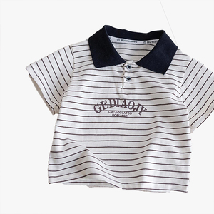 Camiseta de Verano para Niños, Camiseta de Manga Corta con Cuello Redondo y Rayas para Bebés, Camiseta Polo para Niños Pequeños - Product Image 5