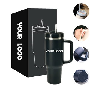 Vaso de acero inoxidable de doble pared de 40oz, botella de agua deportiva de estilo americano, taza de café, taza aislada con asa y pajita - Product Image 1