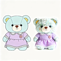 Adorable Ours en Peluche Vert Menthe Moelleux avec Robe Violette en Dentelle et Fleur, Style Doux, Vente en Gros