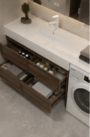 Meuble-lavabo moderne en pierre frittée avec vasque intégrée, miroir LED, comptoir sur mesure, étanche, OEM ODM, pour appartement et villa