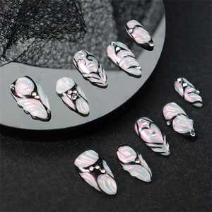 Acrílico láser Symphony laminado líneas negras 10 piezas acrílico 3D y Gel lujo hecho a mano uñas postizas prensa en las uñas - Product Image 2