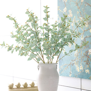 Haute qualité vraie touche vert eucalyptus fleur argent feuilles branches artificielles tiges de feuilles pour la maison nouvel an mariage - Product Image 5