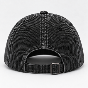 Casquette de baseball en velours côtelé noir délavé de haute qualité, style photographie de rue, 6 panneaux, avec logo brodé personnalisé - Product Image 4