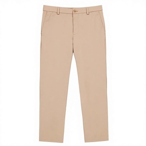 Pantalon Chino Kaki Homme Coupe Droite Taille Moyenne Devant Plat 100% Coton Infroissable Style Smart Casual En Vente - Product Image 3