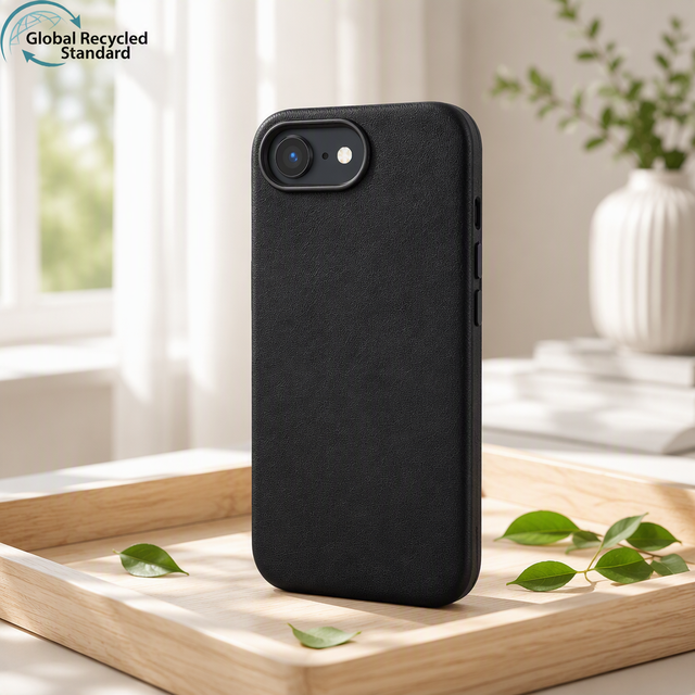 Custom Design OEM GRS Certified Eco Friendly Sustainable Recycled Pu Leather Material Magnetic Mobile Phone case for Iphone16 17