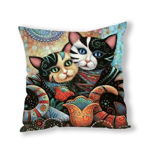 Gran <span class=keywords><strong>oferta</strong></span> 2025, <span class=keywords><strong>funda</strong></span> de almohada con estampado de gato de estilo de pintura al óleo de felpa, <span class=keywords><strong>funda</strong></span> nórdica abstracta para sofá y coche - Product Image 4