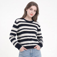 Pull en cachemire 100% pour femme, col rond, décontracté, automne, super doux, rayé