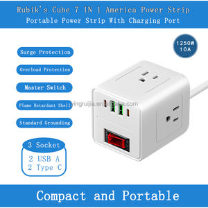 Rubik's Cube 3 Socket American <span class=keywords><strong>Power</strong></span> Strip con protector contra sobretensiones, protección contra sobrecarga <span class=keywords><strong>USA</strong></span> <span class=keywords><strong>Power</strong></span> <span class=keywords><strong>Board</strong></span> 3 Outlets con USB C - Product Image 4