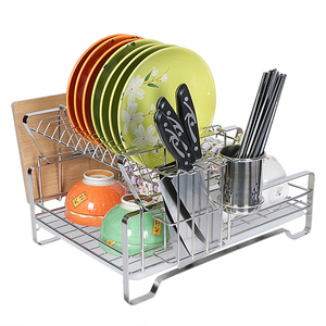 Tirar Nivel 2 capa vajilla de cocina de metal de <span class=keywords><strong>acero</strong></span> <span class=keywords><strong>inoxidable</strong></span> <span class=keywords><strong>colgante</strong></span> de secado de s con cubierta plato escurridor estante - Product Image 1