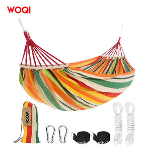 Hamac en coton Woqi à rayures orange, capacité de 204 lb, portable, pour l'extérieur, l'intérieur, le camping, la terrasse, la cour - Product Image 1
