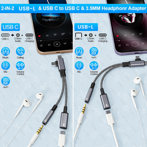 Adattatore USB-L USB-C a Jack per Cuffie da 3,5mm 2 in 2 da 14cm, Caricatore Rapido, Convertitore Aux per iPhone, Galaxy, iPad, Pixel - Product Image 3
