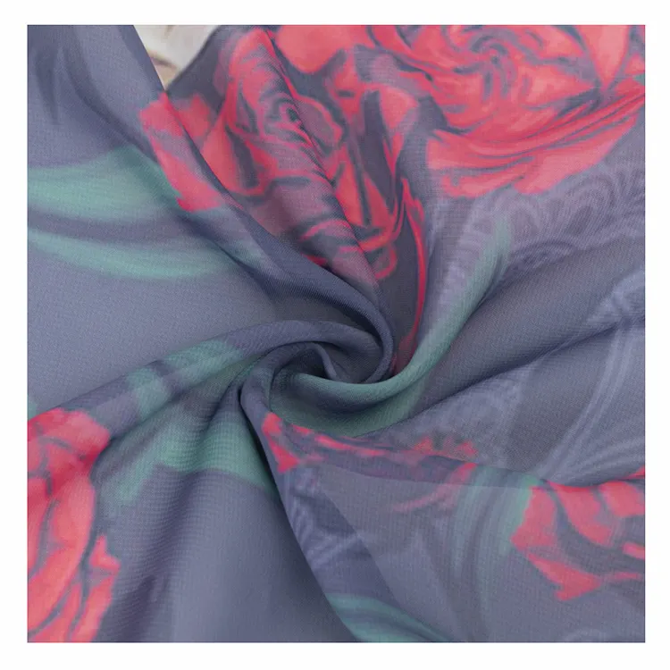 U See Custom Very Thin Polyester Chiffon Georgette Fabric Red Rose Flower Printed Tulle Chiffon for Dress Clothing