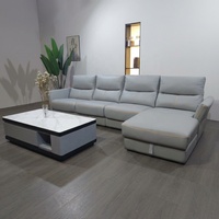 Canapé d'angle inclinable électrique en cuir véritable en forme de L, extensible, pour salon