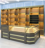 Vitrine murale LED en verre trempé noir moderne Maksen pour les magasins de tabac, les magasins de produits pour fumeurs, dimensions personnalisables