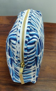 Blue Pattern Zipper Cosmetic Bag Portable <b>Makeup</b> Pouch Travel Toiletry <b>Case</b> Quilted Cotton Organizer - Product Image 3