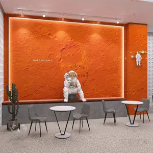 Custom orange planet relief crater 3d photo adhesive wallpaper mural
