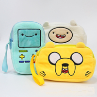 Pochette de maquillage/téléphone/portefeuille en velours brodé avec fermeture éclair, motif de personnage d'anime mignon, design tendance, en peluche, avec dragonne