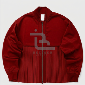 Blouson Bomber Noir à Manches Longues, Col Montant, Design Plissé, Fermeture Éclair, Tissu Polyester, Vêtement d'Automne, OEM 2026, Softshell - Product Image 4