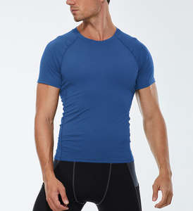 เสื้อยืดผ้าโพลีแขนสั้นรัดรูปสำหรับผู้ชายเสื้อยืดผ้าโพลี100% ีเอสเตอร์ซับเหงื่อเสื้อยืดกีฬาสำหรับวิ่งแห้งเร็ว - Product Image 3