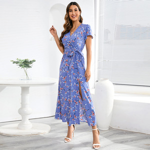 PRETTY STEPS Vestido de Chifón con Estampado Floral y Cuello en V, Estilo Bohemio de Verano para Mujer, Talla Grande, con Volantes Decorativos - Product Image 2