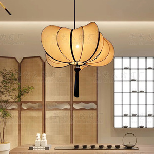 Chinese Style Fabric Chandelier E27 Round Black Zen Inspired For Living Room <b>Dining</b> Room Tea House - Product Image 5