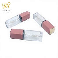 Tube de brillant à lèvres transparent en ABS avec capuchon rose, grande brosse, flacon rechargeable DIY, emballage cosmétique personnalisé Yan Xing avec marquage à chaud