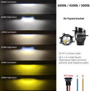 3-inch vương miện Xe Dẫn đèn pha đèn sương mù 3000K 4300K 6000K 90W nổi bật 12V 3.0inch dẫn đèn sương mù ống kính chiếu ba màu - Product Image 3