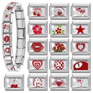 Italian Modular Colorful Element <b>Red</b> Pattern DIY Creative Multi-functional Stainless Steel Connectable <b>Bracelet</b> - Product Image 1