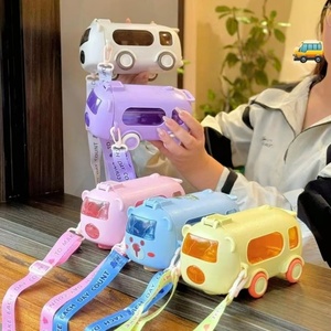 Best Price 500ML Cute Cartoon Bus Water Bottle Cute Children's School <b>Straw</b> Cup <b>Drinking</b> Bottle with <b>Straw</b> and Rope - Product Image 1