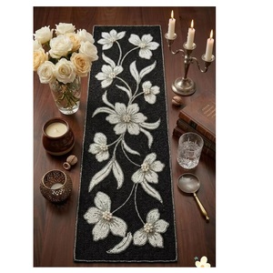 Unique Design <b>Black</b> Gold Embroidered Table <b>Runner</b> for Dining Room Table Decoration and Available At Best Market Price - Product Image 1