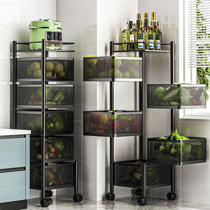 Panier de rangement mobile multi-niveaux 5 étages rotatif à 360° sur pied pour salon et usage domestique - Product Image 3