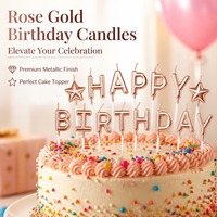 Bougies en cire de paraffine de qualité alimentaire, vente en gros d'usine, bougies d'anniversaire 3D en or rose, lettres « Happy Birthday », très demandées