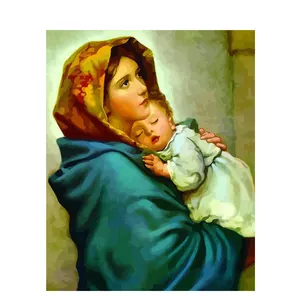 宗教抽象手工数字绘画圣母玛利亚抱着耶稣
