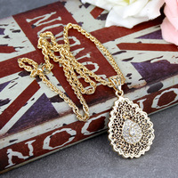 Collier ras du cou marocain en métal arabesque, longue chaîne avec pendentif en strass, collier creux en cristal pour femme - Grande Vente
