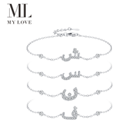 Bracelet ajustable Mylove personnalisé en argent sterling 925 plaqué rhodium avec micro-pavé de zircone cubique, initiales arabes, vente en gros