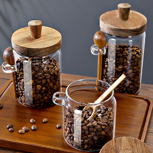 Envase de vidrio para almacenamiento con tapa de bambú y cuchara, recipiente de cocina de borosilicato para granos de café, para dropshipping en Shopify - Product Image 5