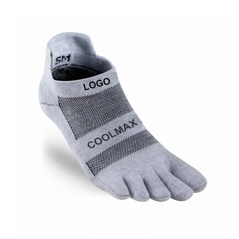 Custom Wholesale Mens Gray Mini Crew Coolmax Five Finger Split Toe Socks
