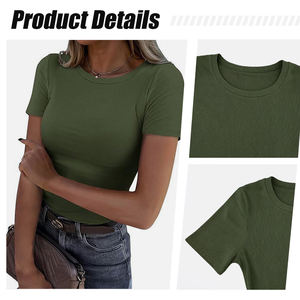 Camiseta de Mujer con Cuello Redondo, Manga Corta, Ajustada, Informal, Básica, en Varios Colores - Product Image 5