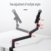 Support de microphone professionnel universel en aluminium noir avec bras articulé rotatif à 360 degrés et suspension antichoc réglable pour studio et diffusion en direct