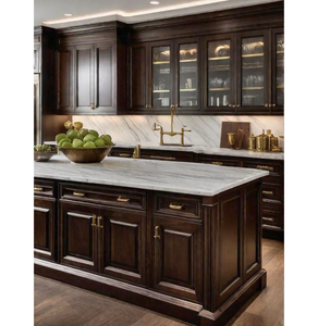 ריהוט מטבח מותאם אישית rta מגולף כהה אמיתי עץ מלא ארון ארון ארון מזווה ארונות משוחזרים עם מגירות - Product Image 3