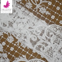 Dentelle africaine de luxe de haute qualité en tulle brodé de sequins blancs avec perles, tissu de dentelle de mariage européen HY1989-1