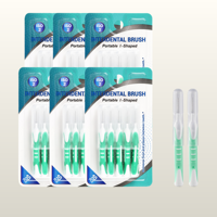 Lot de 5 brosses interdentaires bicolores à manche souple sur carte blister, pour nettoyage orthodontique, écologiques et antibactériennes