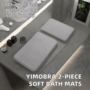 Memory Foam 2-Piece <b>Bathroom</b> Rug Set Super Soft Absorbent Quick Dry Machine Washable Non-Slip Gray (17x24 31.5x20 Inch) - Product Image 2