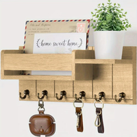 Porte-clés mural en bois de style farmhouse avec organisateur de courrier, rangement mural rustique pour clés et courrier, support décoratif pour clés