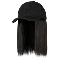 Casquette de baseball ajustable pour femme à 6 panneaux avec extensions de cheveux, perruque intégrée, coiffure droite ou bouclée, en tissu synthétique – Fournisseur
