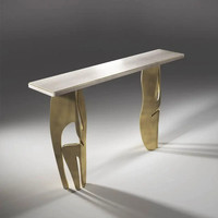 Table console de luxe en acier inoxydable, design moderne haut de gamme pour salon et entrée, fixation murale, fabrication artisanale, écologique