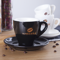 Vente en gros de tasses à café en céramique avec soucoupe, ensemble de 2/5/8 oz, boîte cadeau royale moderne, logo personnalisé, impression personnalisée, pour cappuccino, latte, expresso