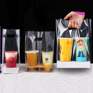 Thickened Two-cup Tray/four-cup Tray Takeaway Portable Beverage Bag Single Cup Milk Tea Coffee Packaging Plastic Bag