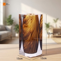 Vase à fleurs haut et incurvé en résine, dégradé ambre Art Déco, moulé à la main, avec cadre carré, pour tables consoles et tables basses, étanche